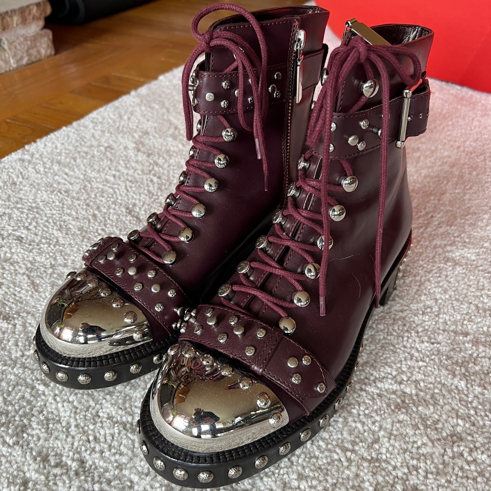 maroon - burgundy - Alexander McQueen Hobnail Combat Boots